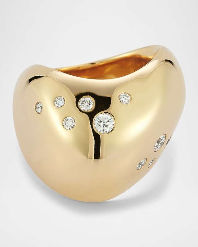18K Yellow Gold and Burnished Diamond Wave Ring